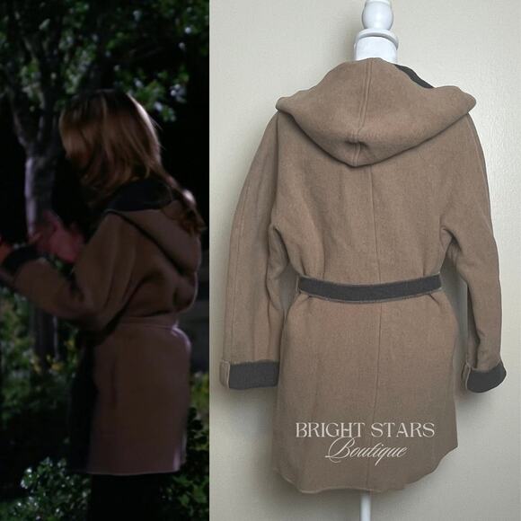 Rare Vintage Wool Coat Jacket ASO Buffy Summers BtVS Womens Tan Gray Belt - Picture 3 of 12
